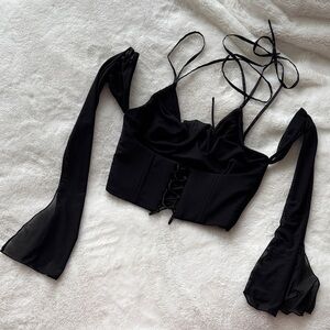 OH POLLY Black Lace-Up Crop Top